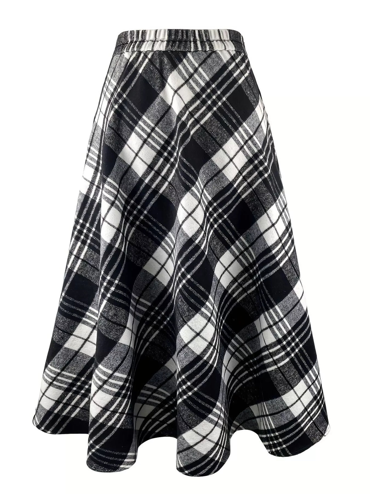 plaid a-line midi skirt with pockets | dropsona - neutral - material texture