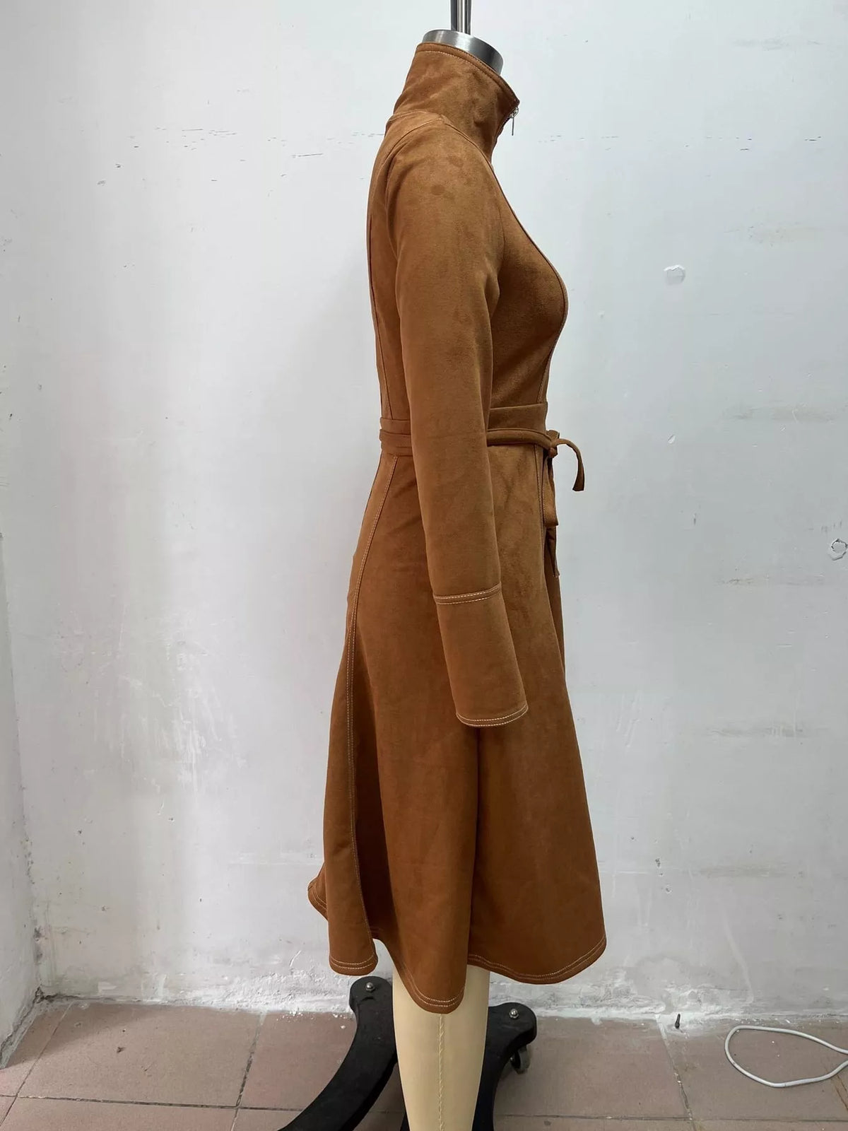 full size zipper front midi dress plus | dropsona - neutral - size reference