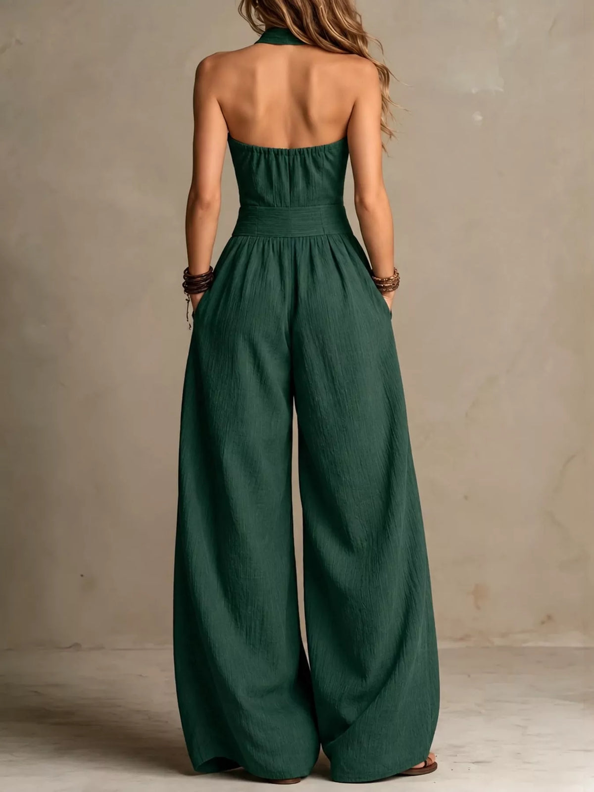 full size halter neck wide-leg jumpsuit plus | dropsona - neutral - front view