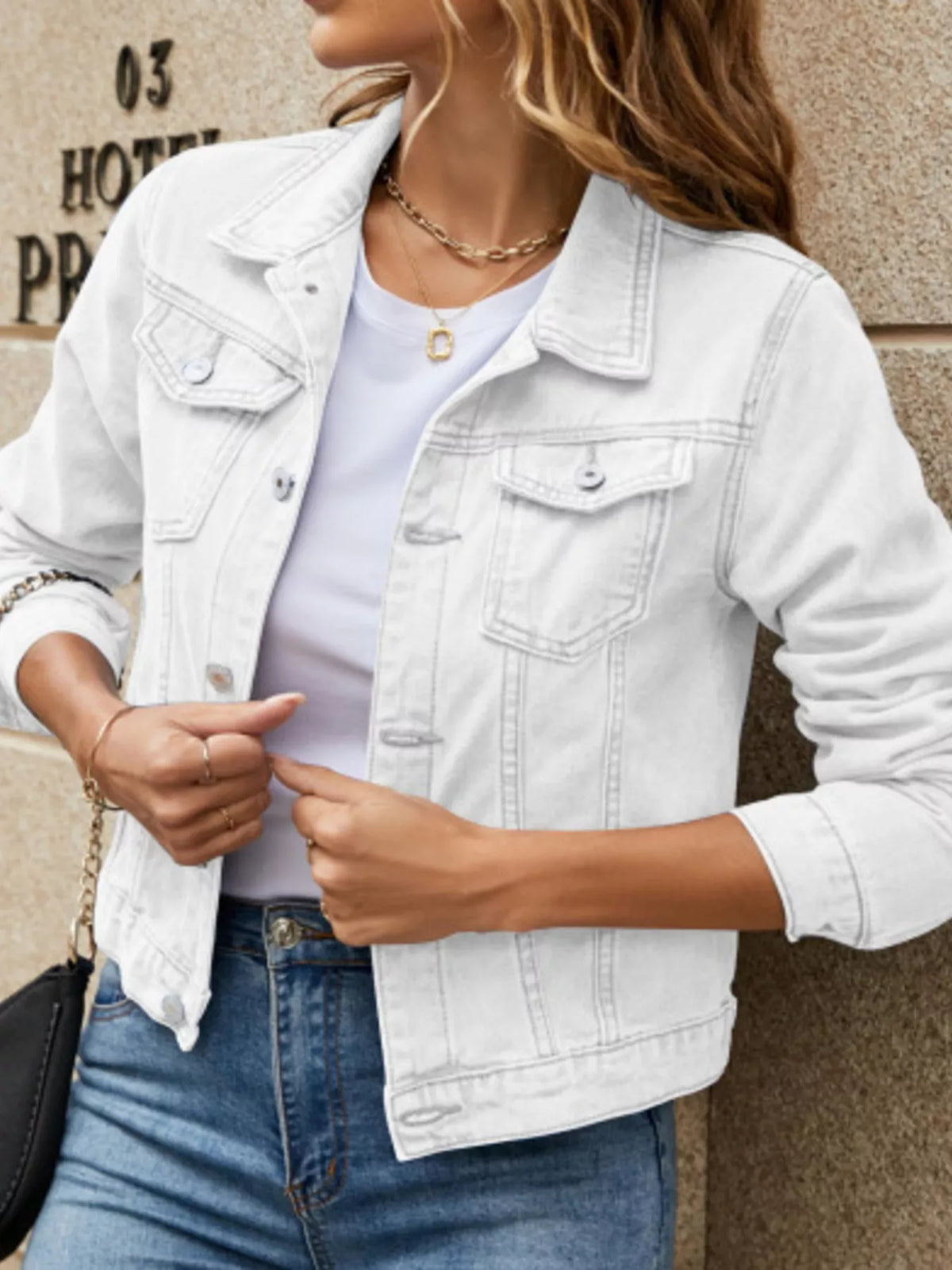 slim-fit button up denim jacket – buttoned,pocketed | dropsona - neutral - packaging