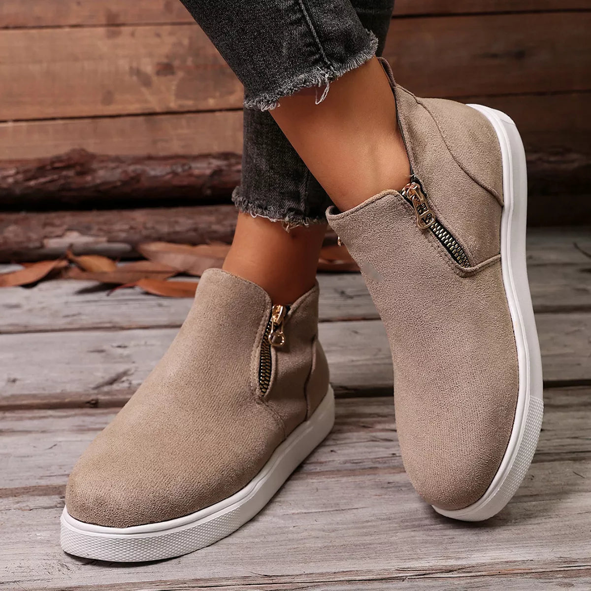 side zipper flat sneakers – modern steps | dropsona - neutral - usage example