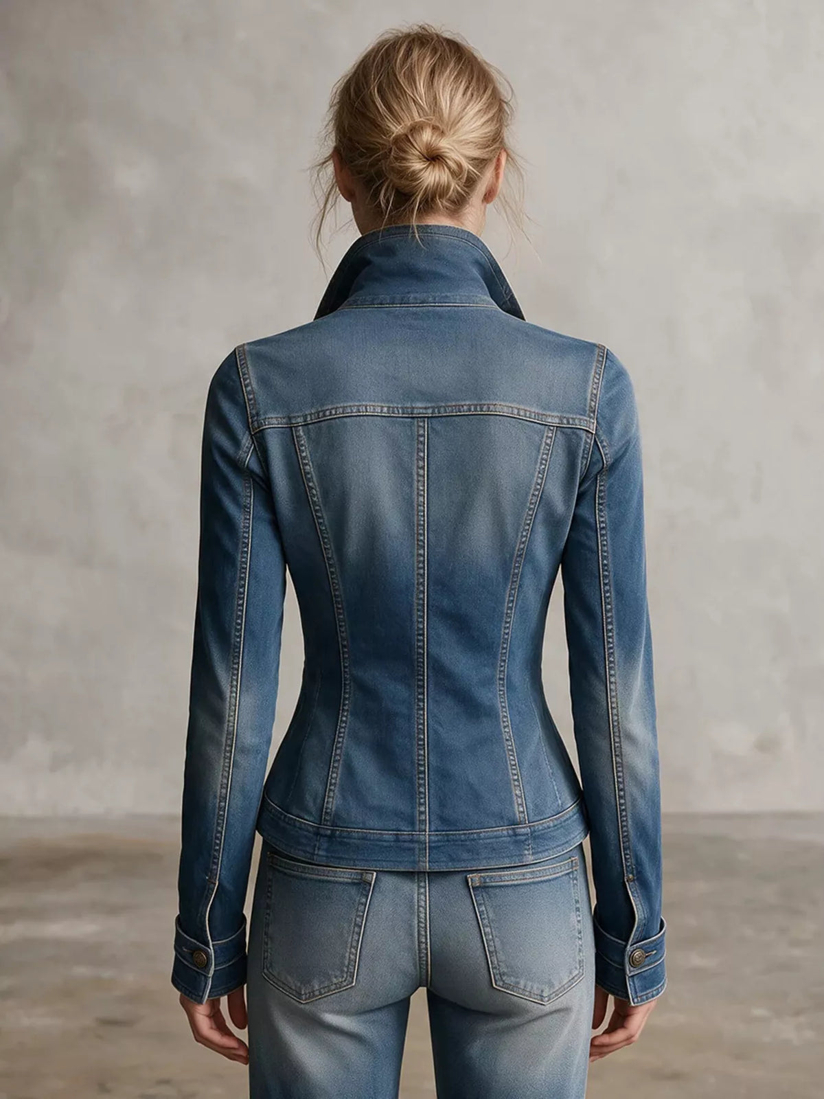 button up fitted denim jacket – buttoned,washed | dropsona - neutral - front view