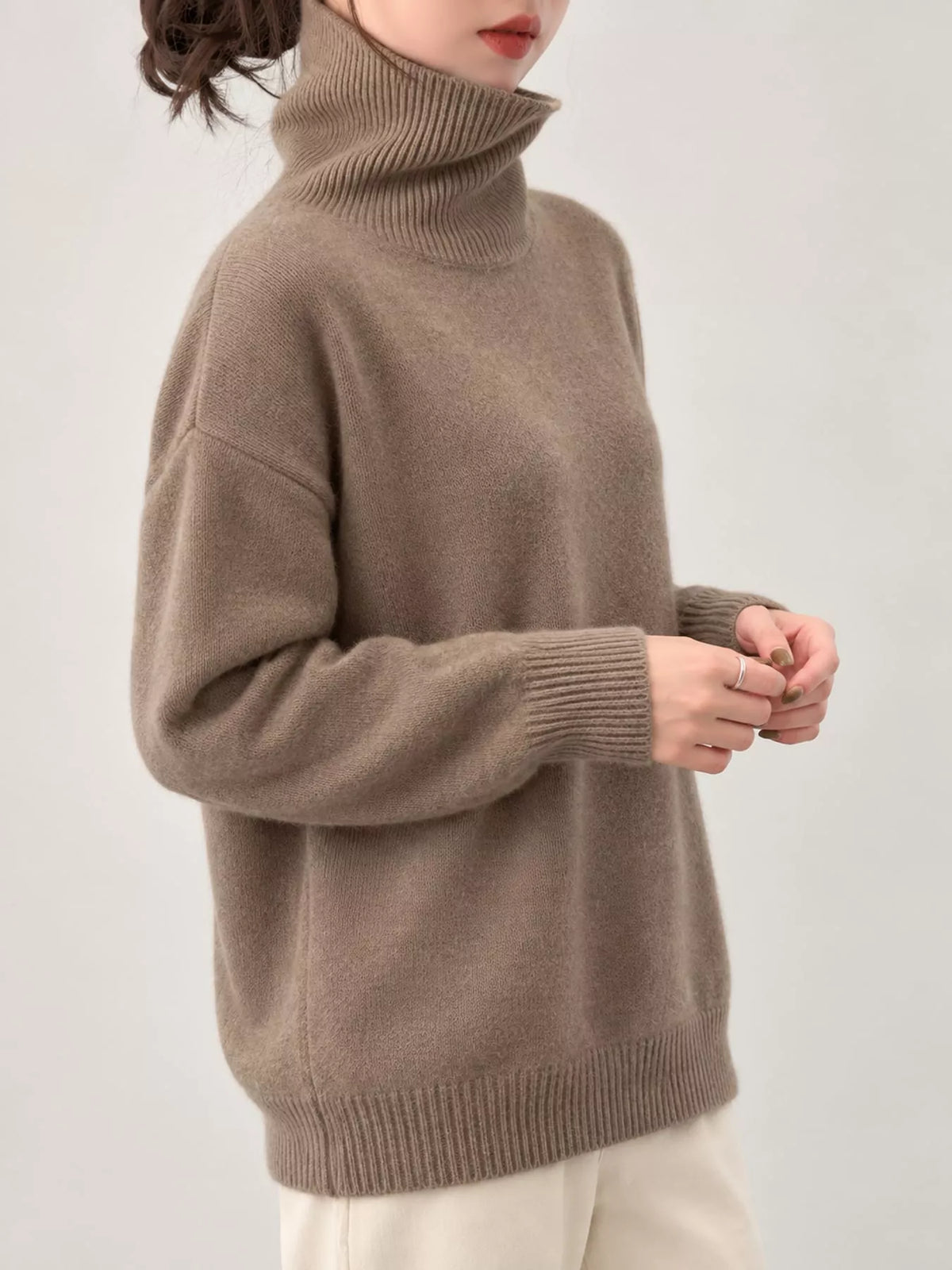 turtleneck dropped shoulder sweater | dropsona - neutral - front view