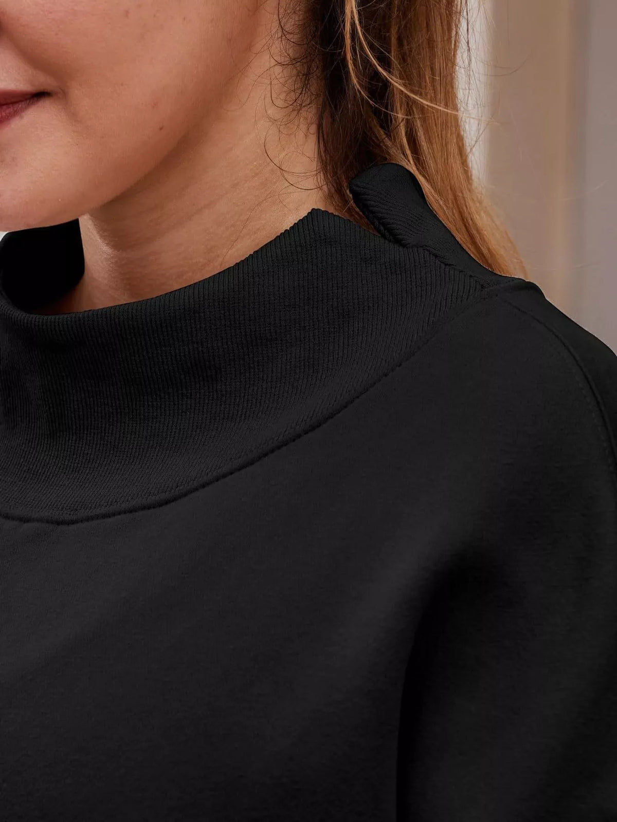 oversized mock neck long sleeve sweatshirt | dropsona - neutral - front view