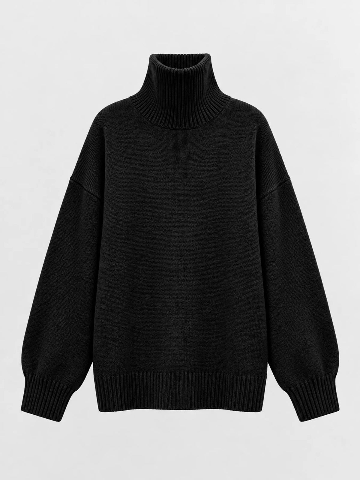 oversized turtleneck wool sweater | dropsona - neutral - close-up detail