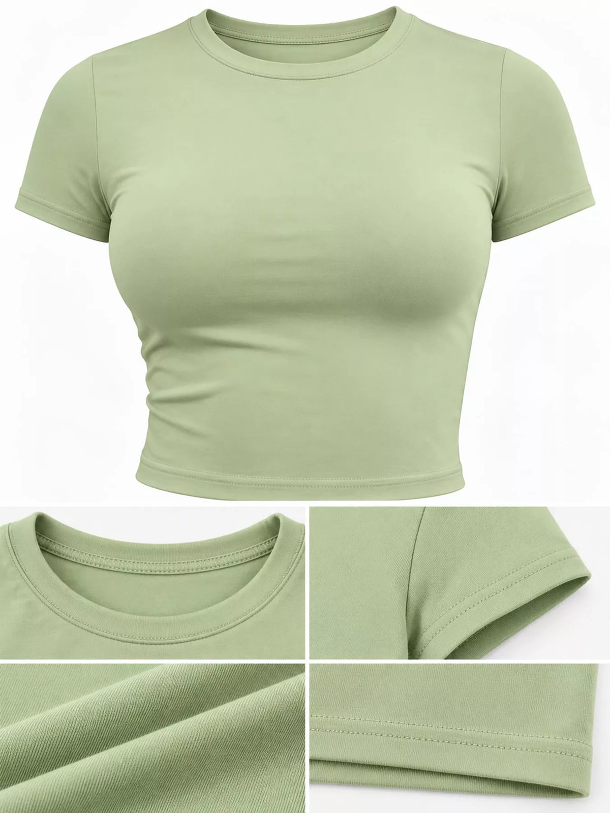 slim fit basic crew neck short sleeve crop t-shirt | dropsona - neutral - packaging