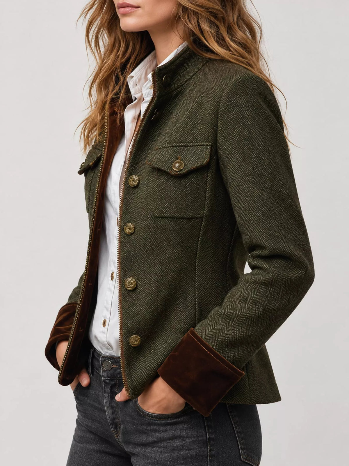 full size vintage herringbone tweed blazer with | dropsona - neutral - size reference