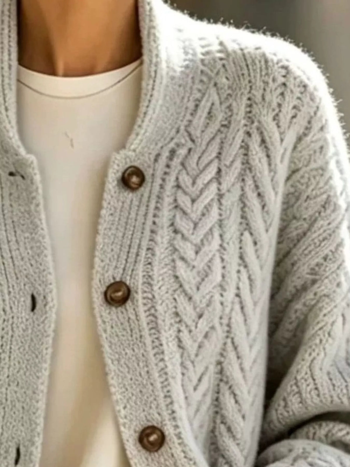 full size cable-knit button-down cardigan plus | dropsona - neutral - front view