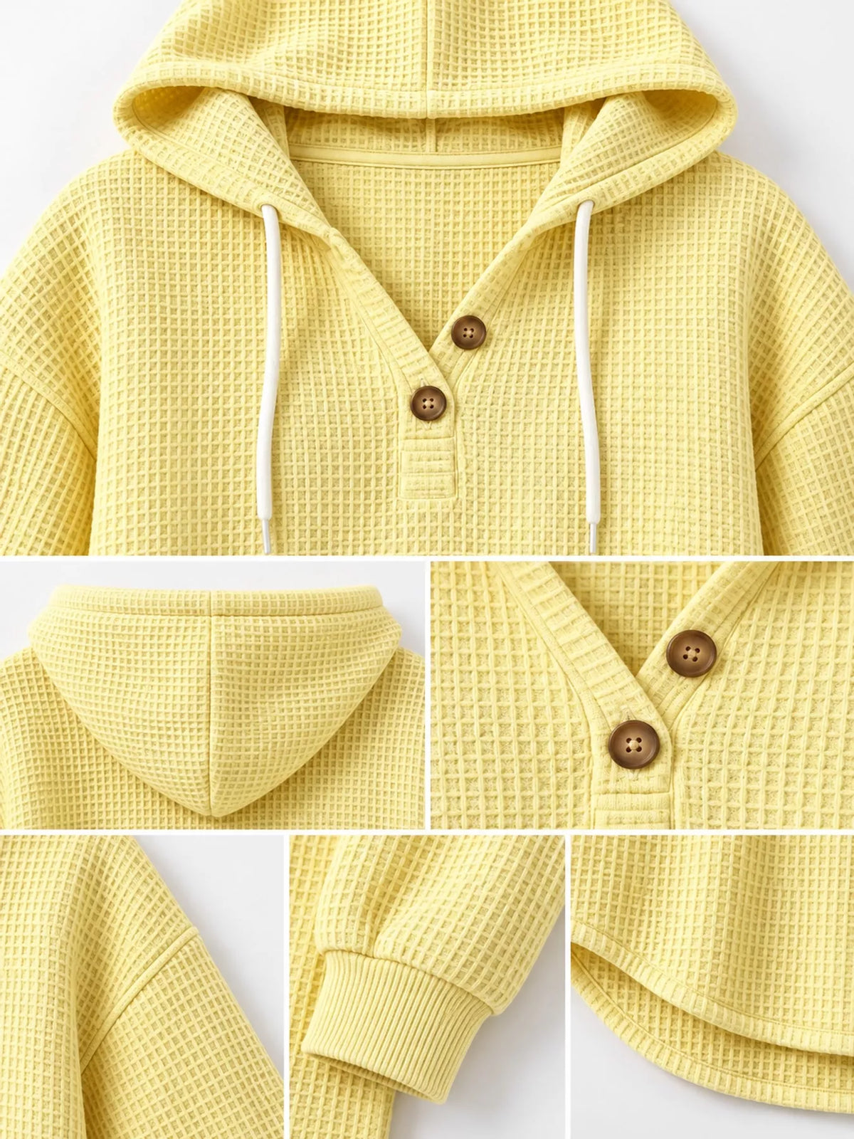 full size waffle knit button detail hoodie plus | dropsona - neutral - front view