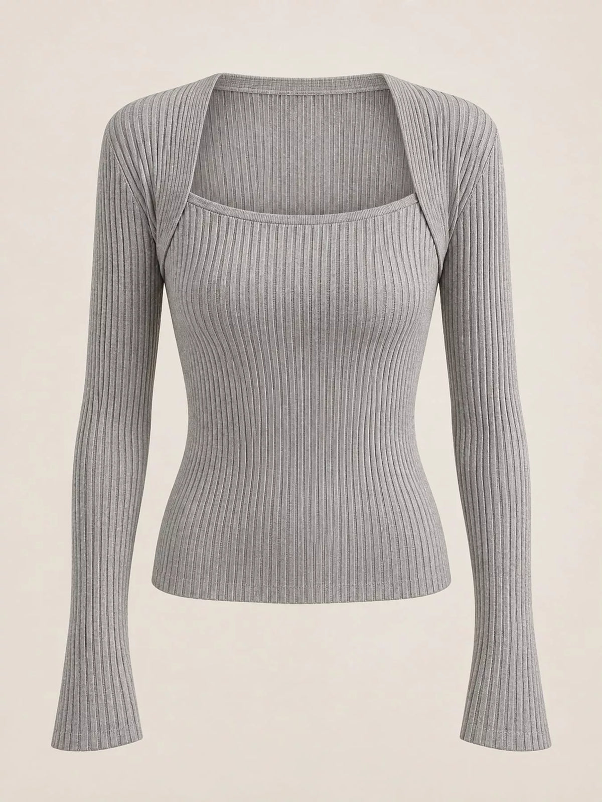 square neck ribbed knit slim-fit top | dropsona - neutral - size reference