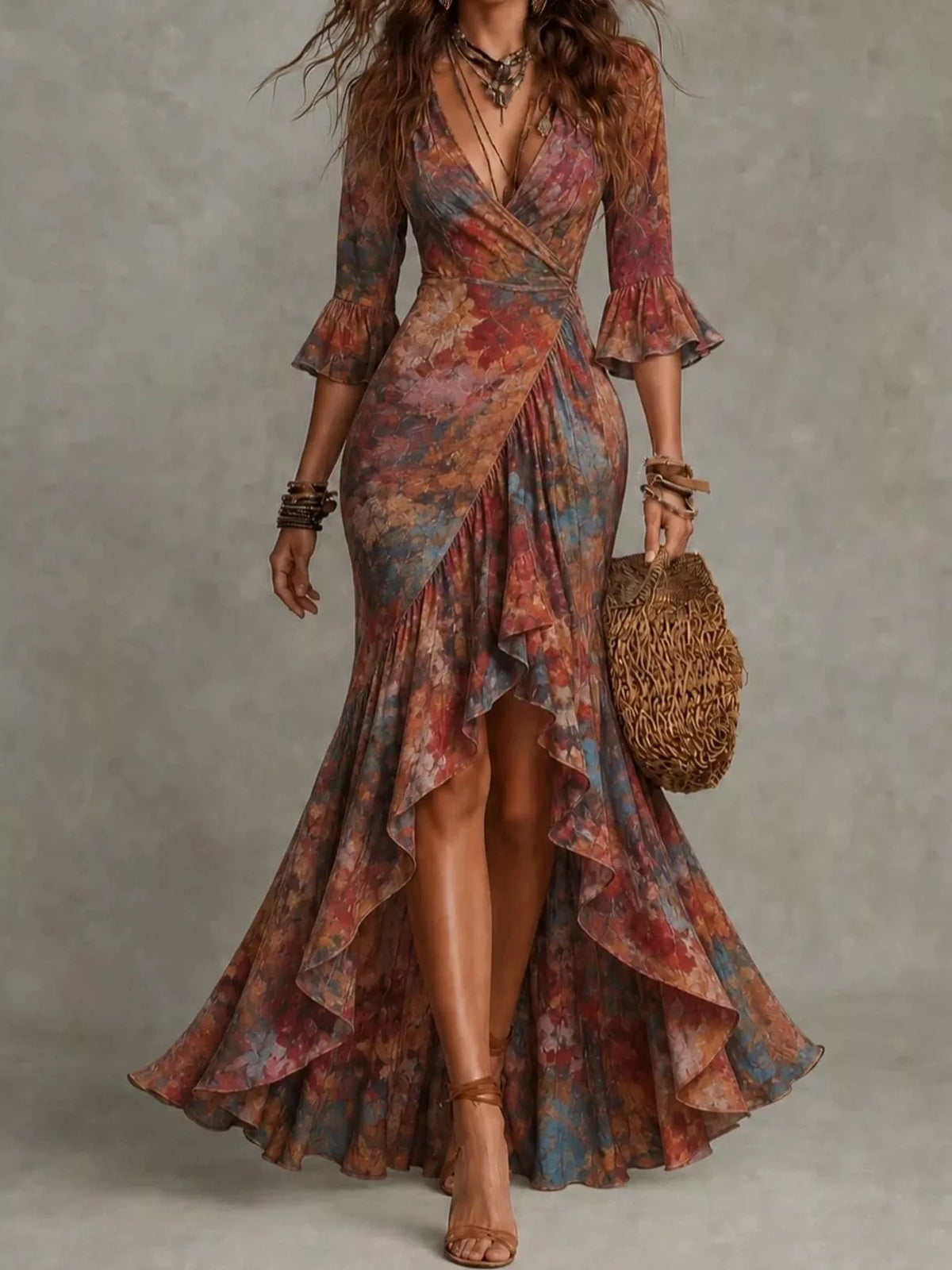 high-low ruffled maxi dress | dropsona - neutral - size reference