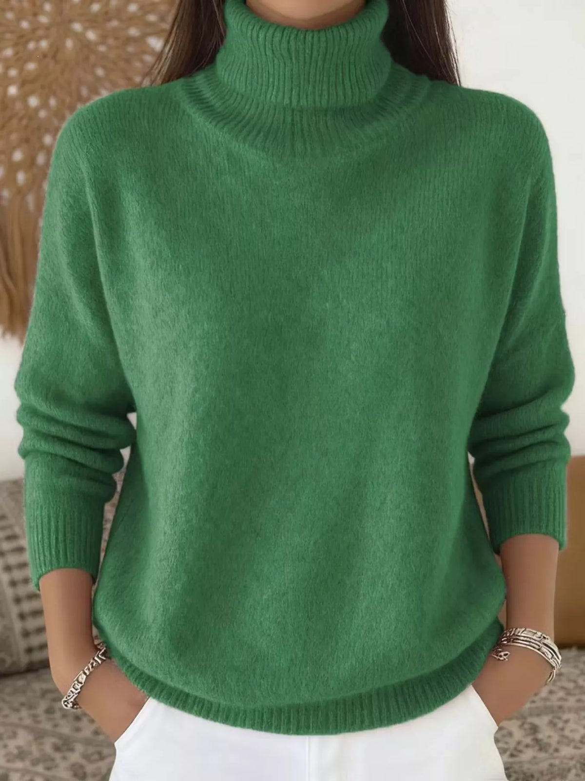 turtleneck long sleeve sweater – basic style | dropsona - neutral - close-up detail