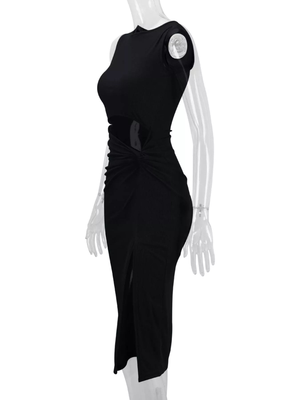 sleeveless cut-out ruched high-slit bodycon dress | dropsona - neutral - packaging