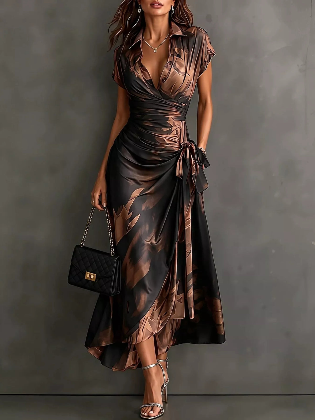 tie detail surplice dress | dropsona - neutral - usage example