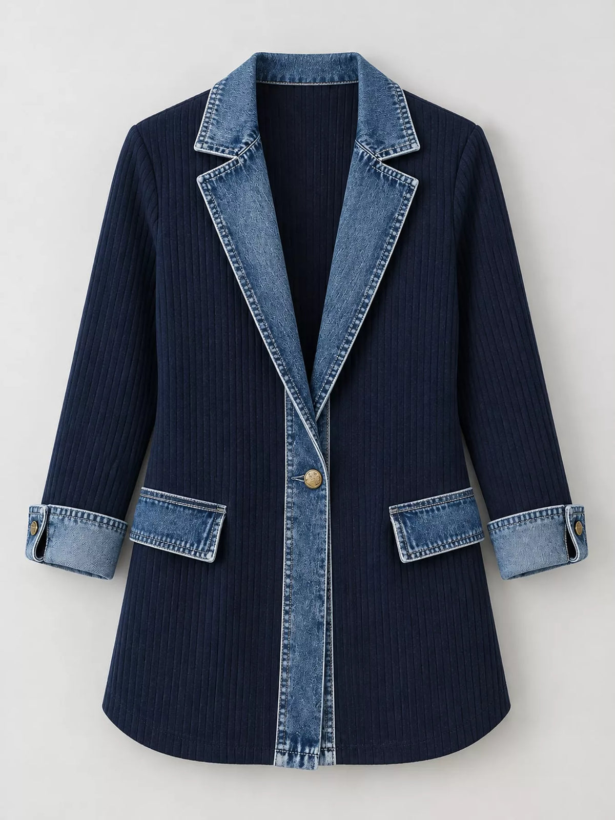 full size denim trim ribbed knit cardigan plus | dropsona - neutral - usage example