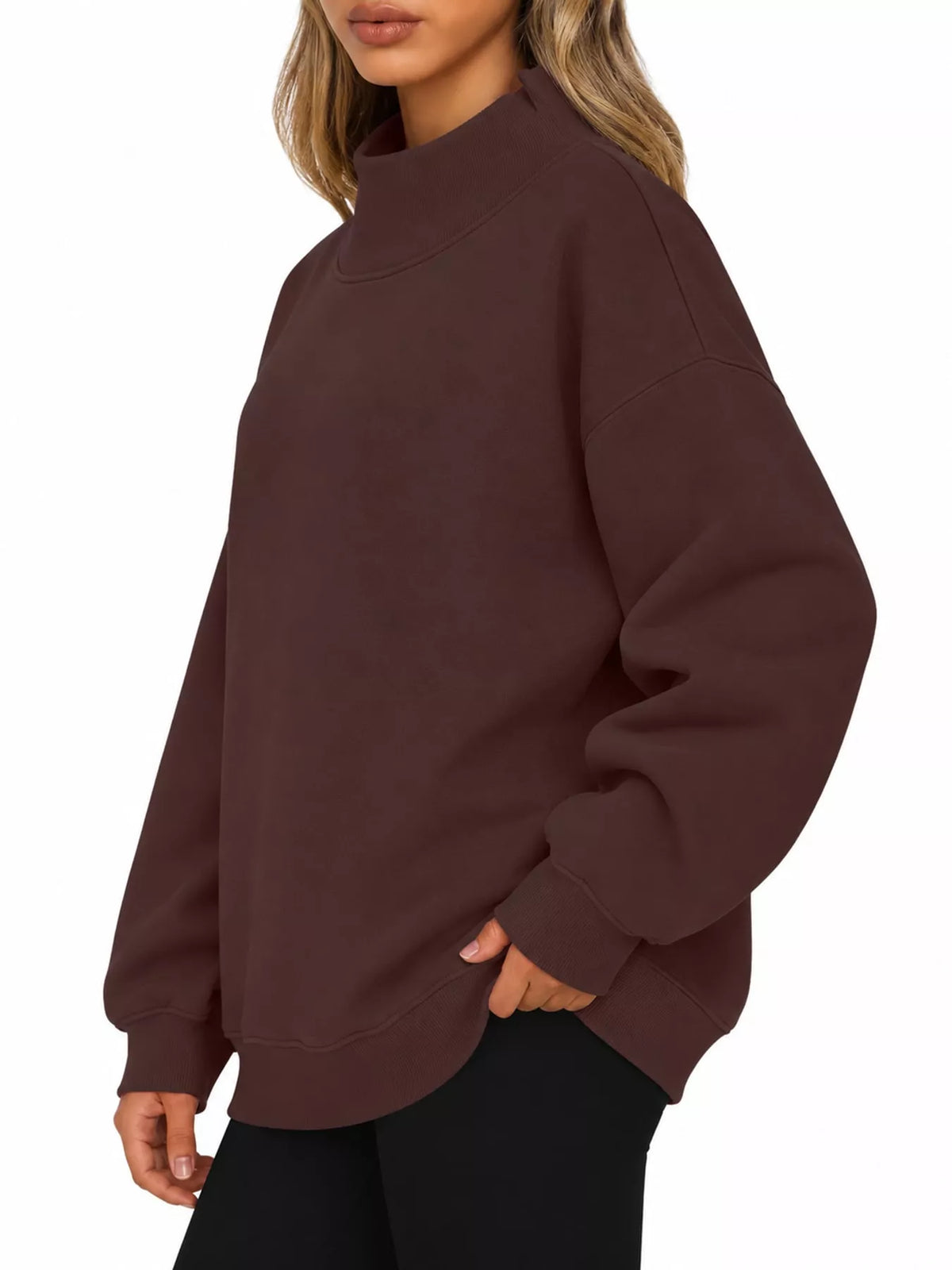 oversized mock neck long sleeve sweatshirt | dropsona - neutral - usage example
