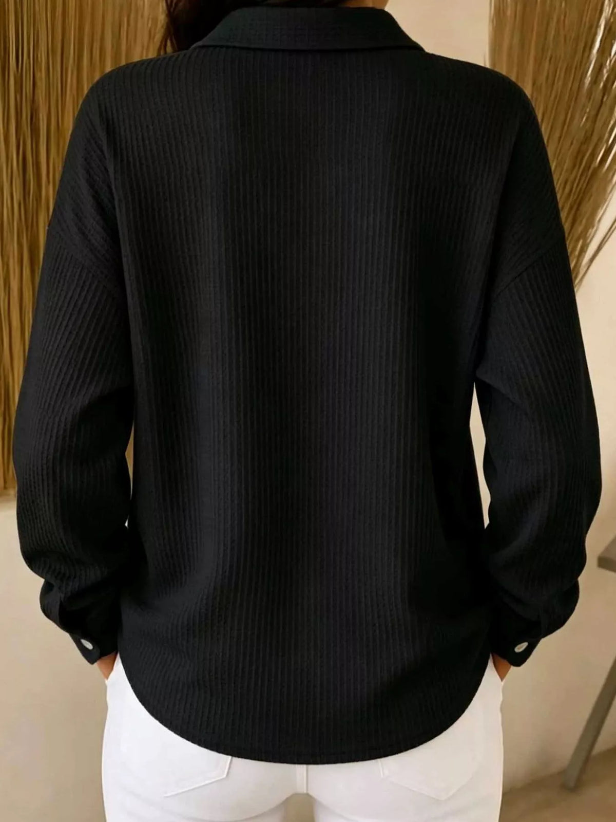 waffle knit button-down shirt – buttoned | dropsona - neutral - packaging