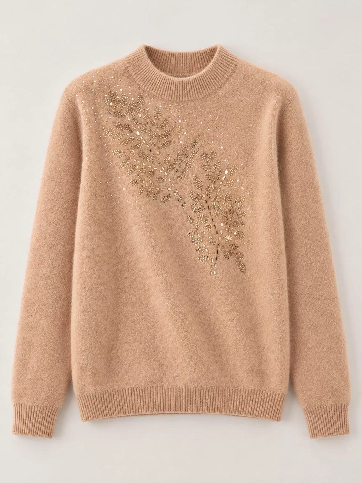 rhinestone leaf mock neck sweater | dropsona polyester - neutral - size reference