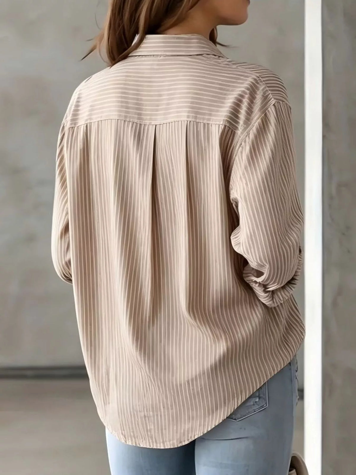 full size striped button-down long sleeve shirt plus | dropsona - neutral - usage example