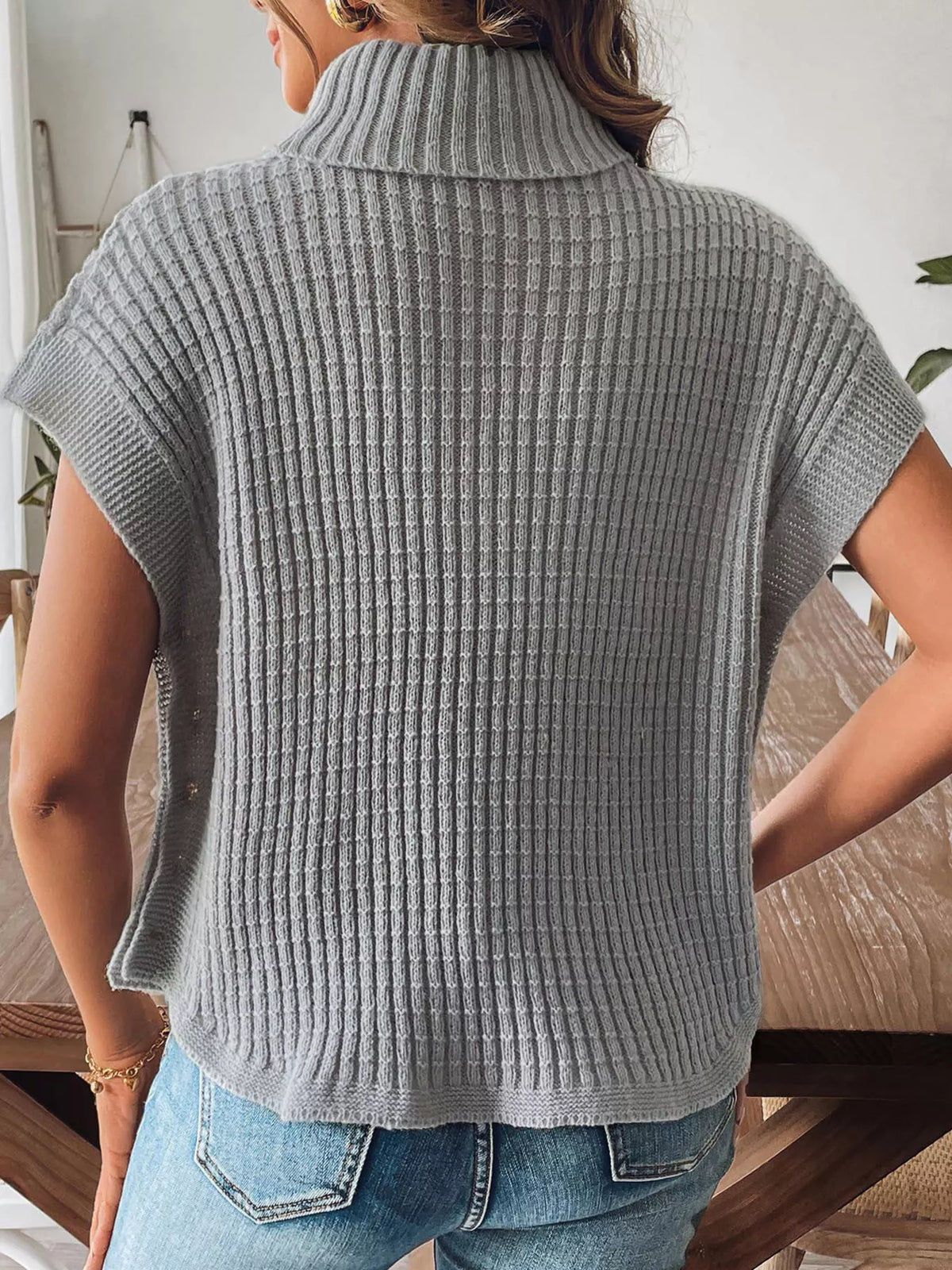 ribbed turtleneck sweater with side button detail | dropsona - neutral - usage example
