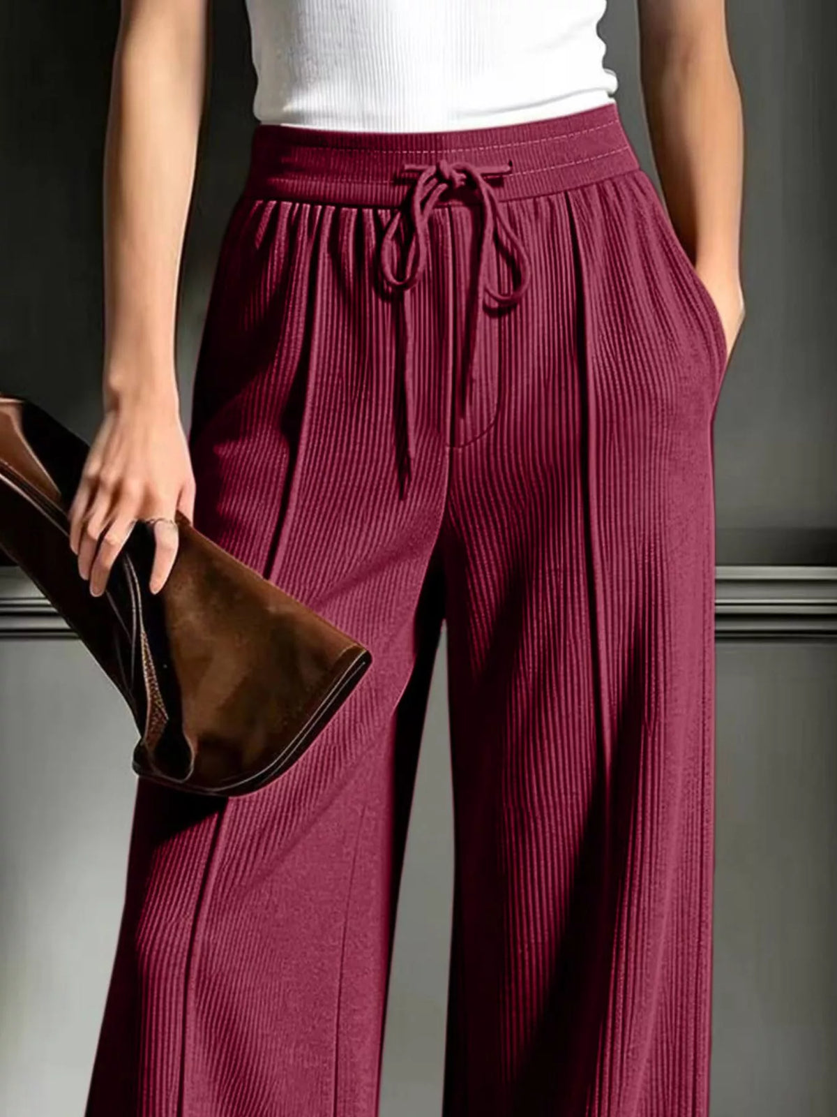 high-waisted wide-leg ribbed corduroy pants | dropsona - neutral - material texture