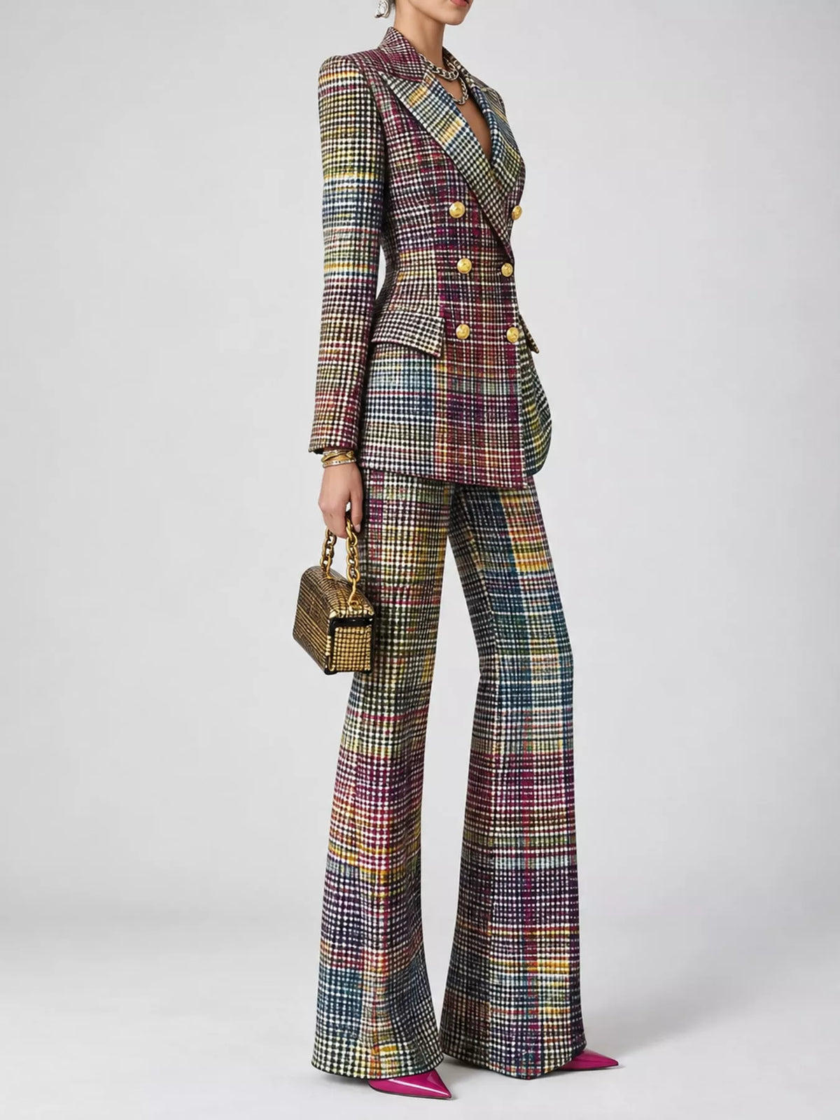 double-breasted blazer and pants set | dropsona - neutral - close-up detail
