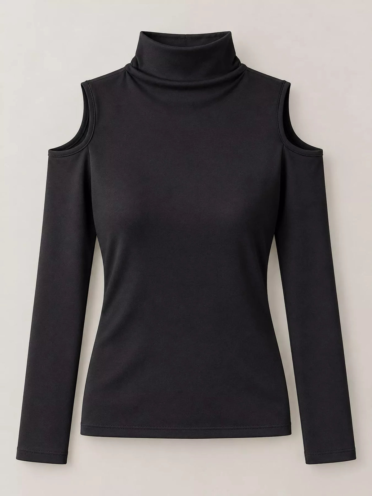 mock neck cold-shoulder slim-fit t-shirt | dropsona - neutral - front view