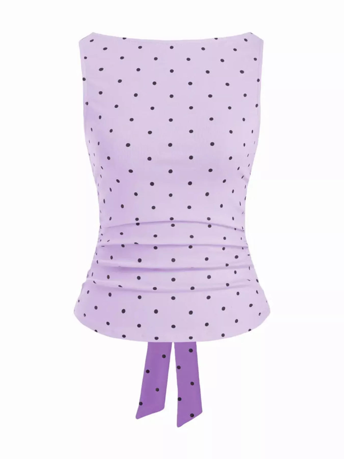 polka dot print sleeveless tank top with tie back | dropsona - neutral - front view