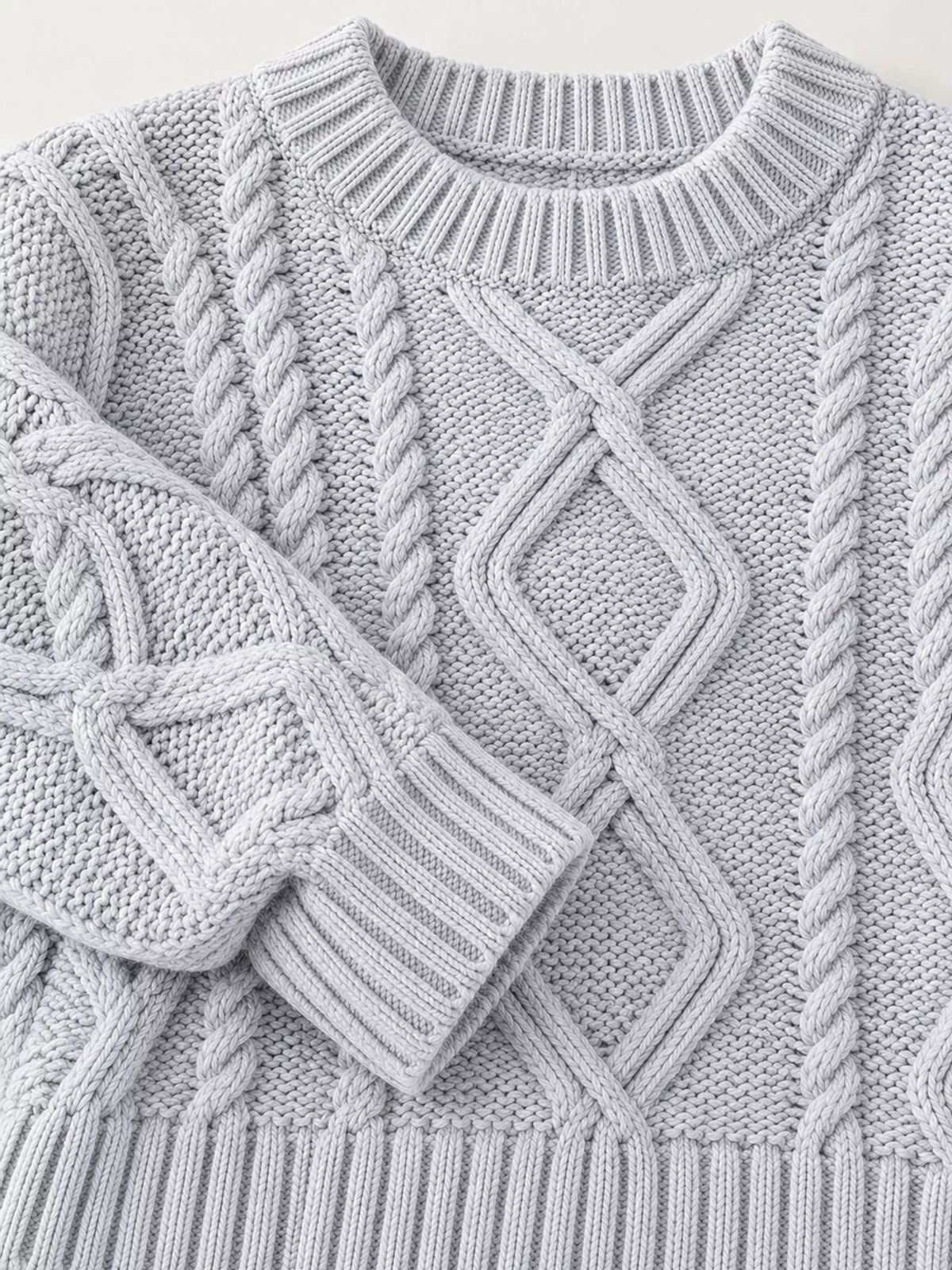 full size cable-knit round neck sweater plus | dropsona - neutral - material texture