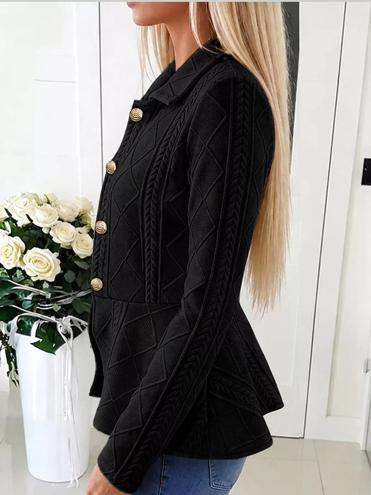 cable-knit button up cardigan | dropsona polyester 100% - neutral - size reference