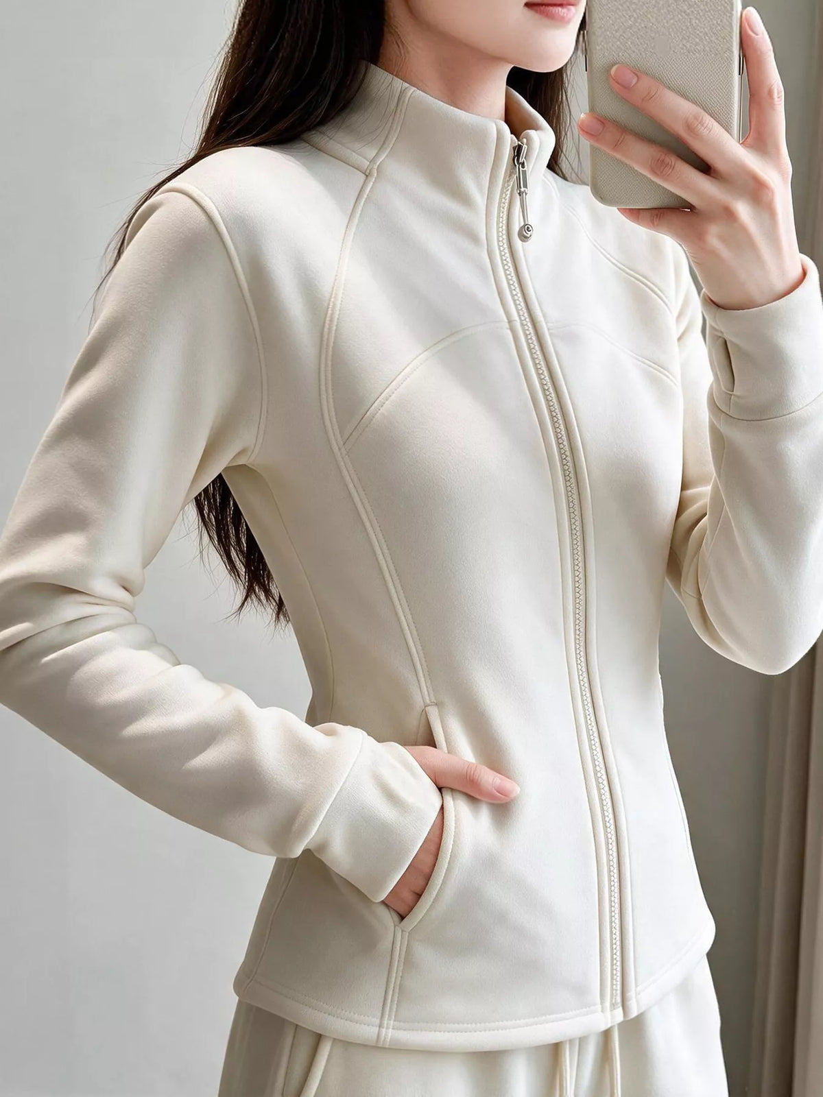 slim-fit full-zip active outerwear | dropsona - neutral - front view