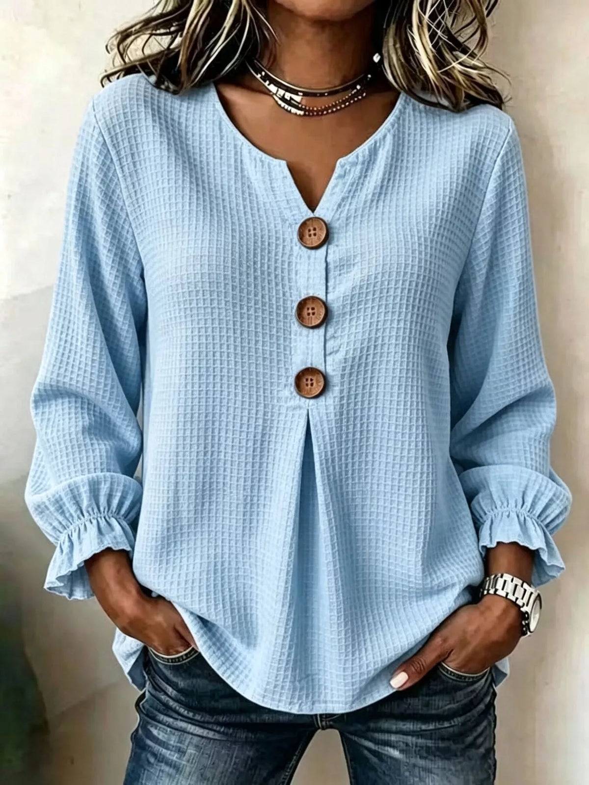 waffle knit long sleeve top | dropsona - neutral - usage example