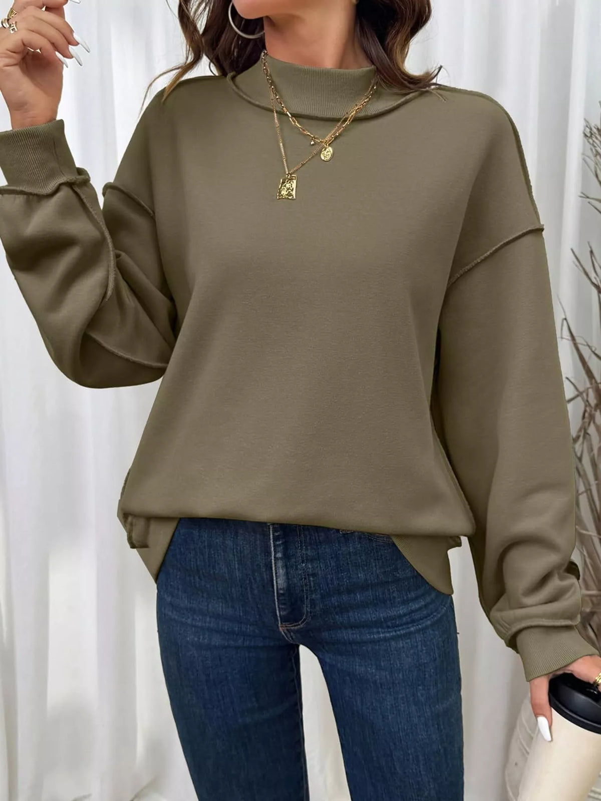 mock neck long sleeve sweatshirt | dropsona polyester 70% - neutral - usage example