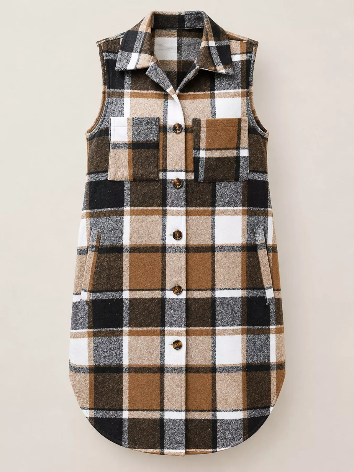 longline plaid button-down vest coat | dropsona - neutral - usage example