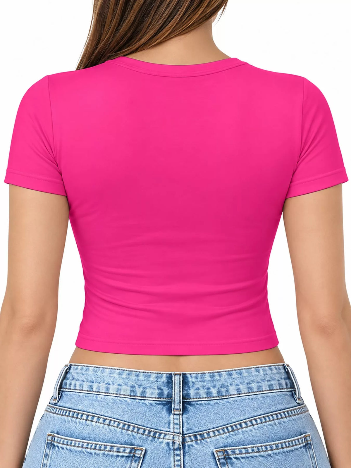 slim fit basic crew neck short sleeve crop t-shirt | dropsona - neutral - material texture
