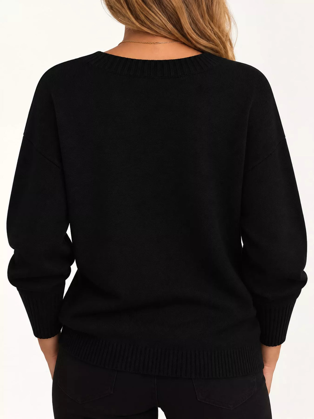 full size v-neck dropped shoulder sweater plus | dropsona - neutral - front view