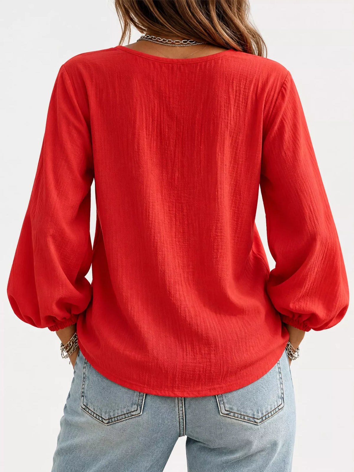 full size elasticated cuffs long sleeve blouse plus | dropsona - neutral - material texture