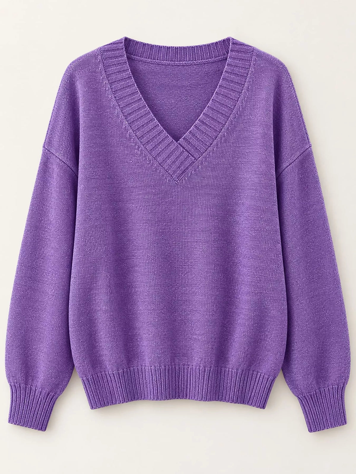 full size v-neck dropped shoulder sweater plus | dropsona - neutral - material texture