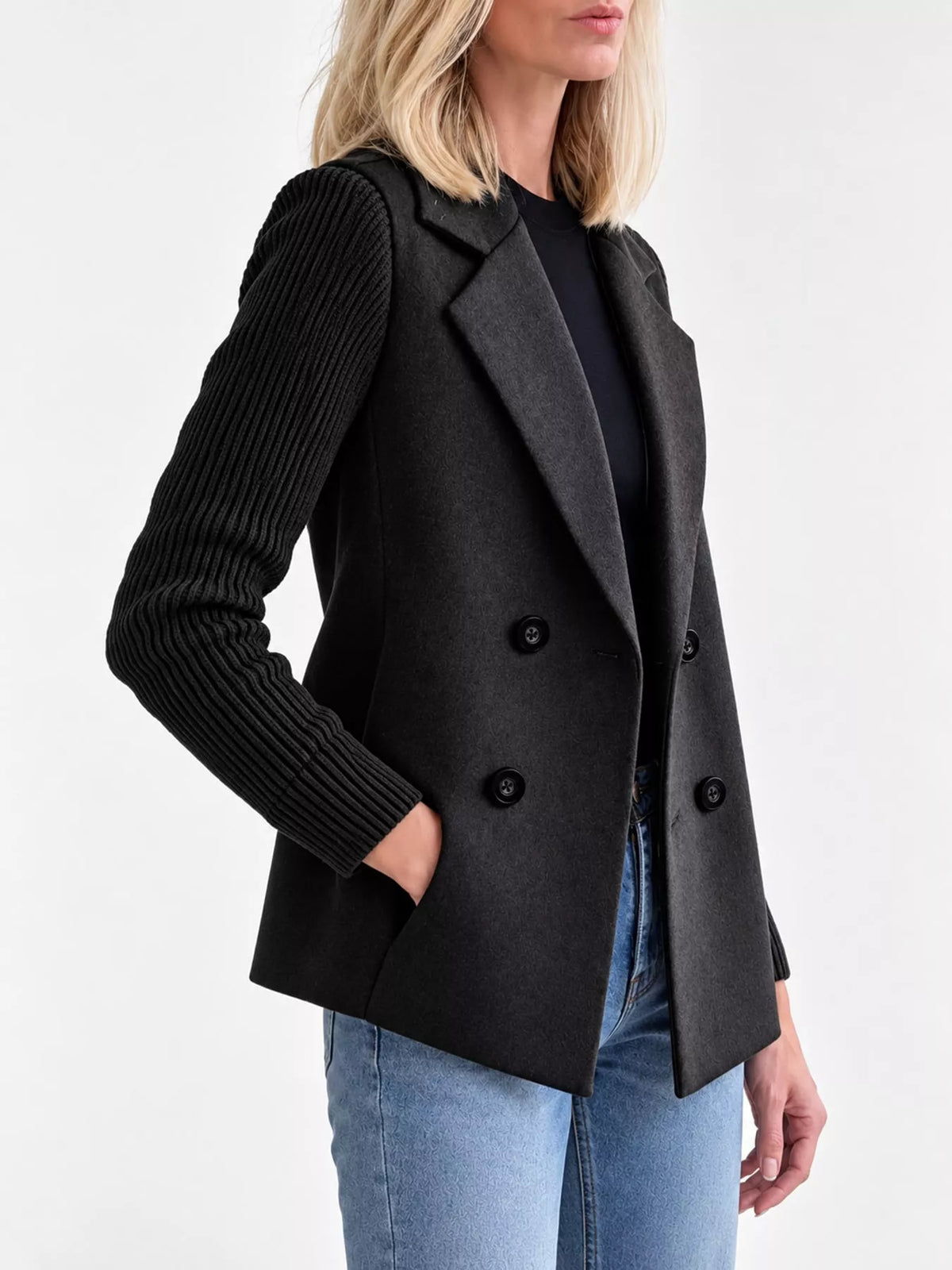 full size double-breasted lapel collar blazer plus | dropsona - neutral - size reference