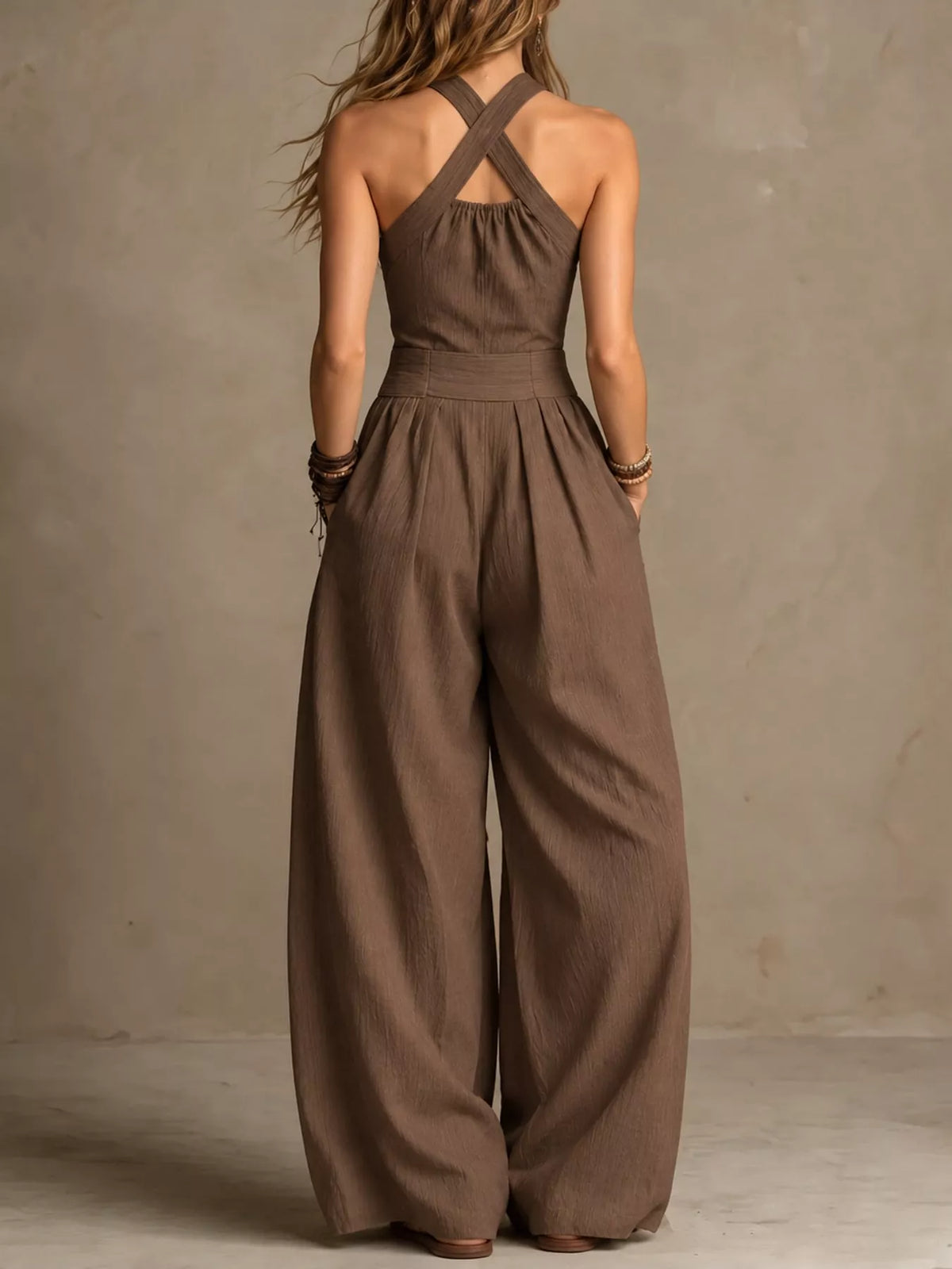 full size halter neck wide-leg jumpsuit plus | dropsona - neutral - usage example