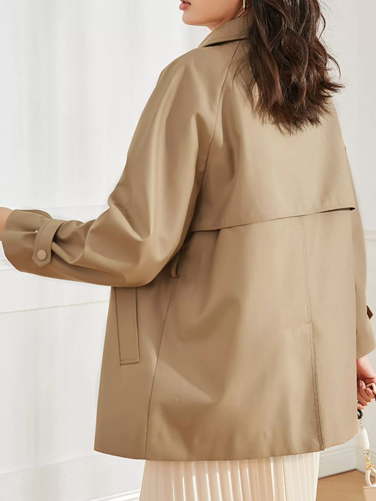double-breasted tie waist trench coat | dropsona - neutral - packaging