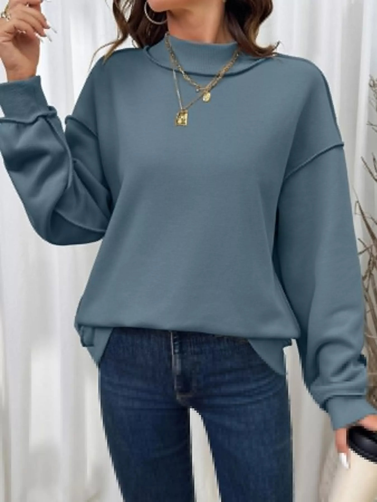 mock neck long sleeve sweatshirt | dropsona polyester 70% - neutral - packaging
