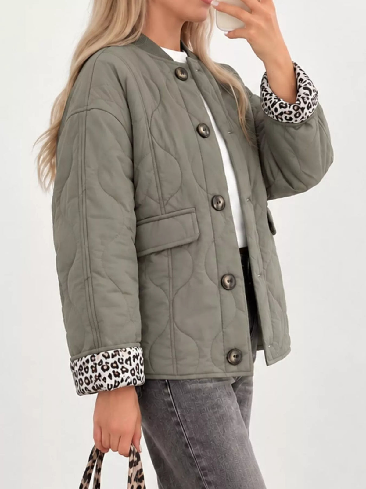 quilted button up jacket | dropsona polyester ≥95% - neutral - usage example
