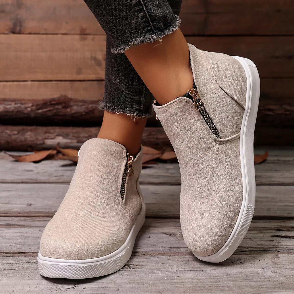 side zipper flat sneakers – modern steps | dropsona - neutral - size reference