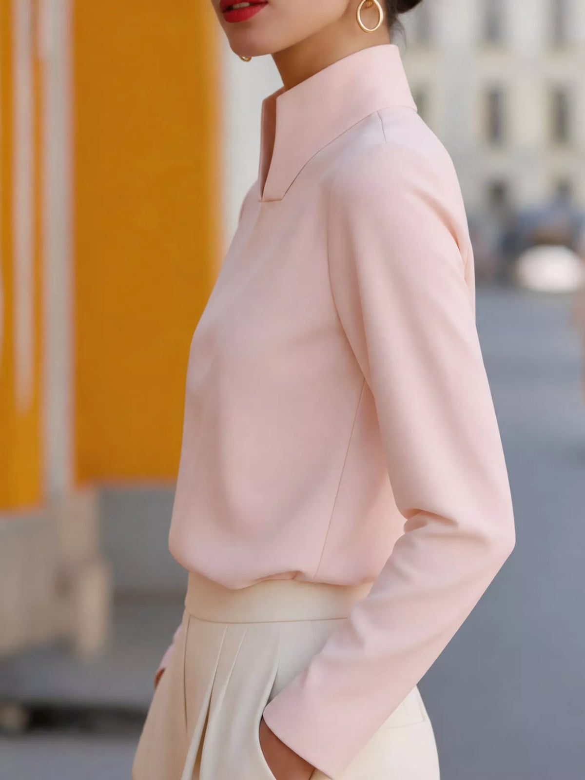 stand-collar long sleeve blouse – basic style fit | dropsona - neutral - size reference