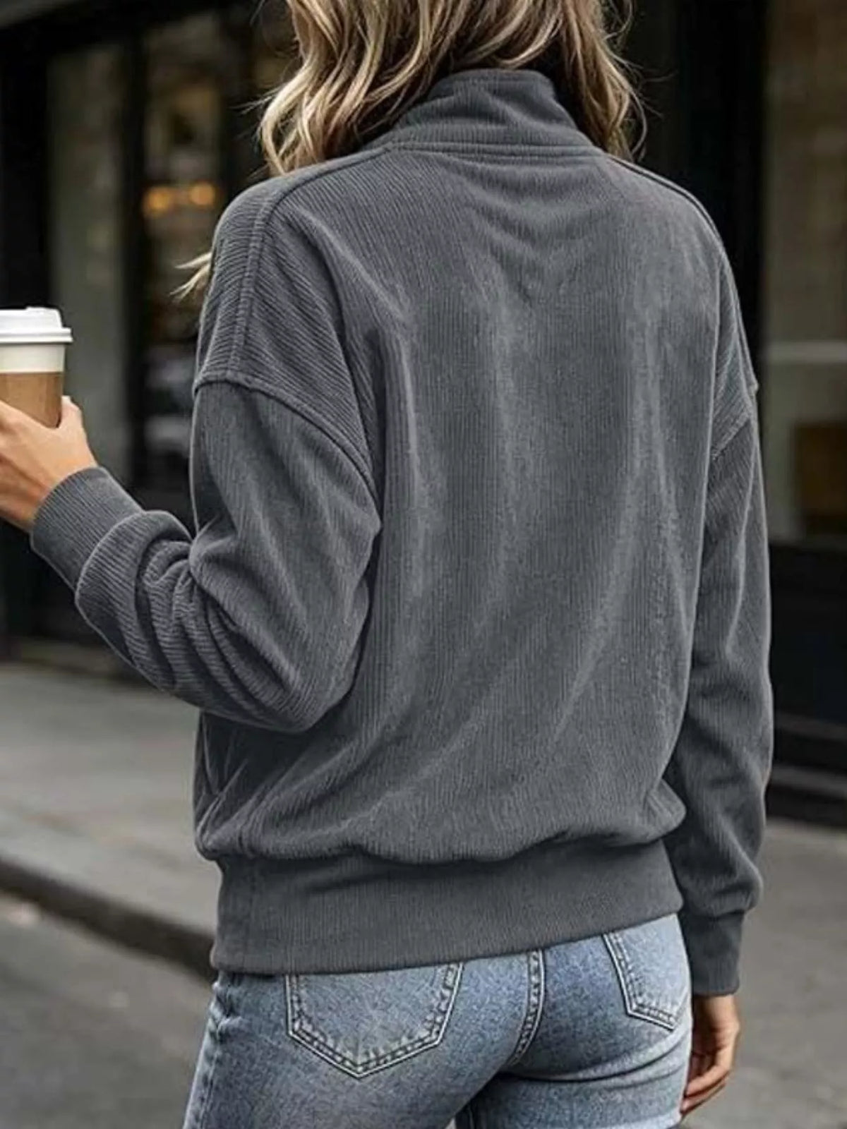 full size quarter snap kangaroo pocket sweatshirt | dropsona - neutral - front view