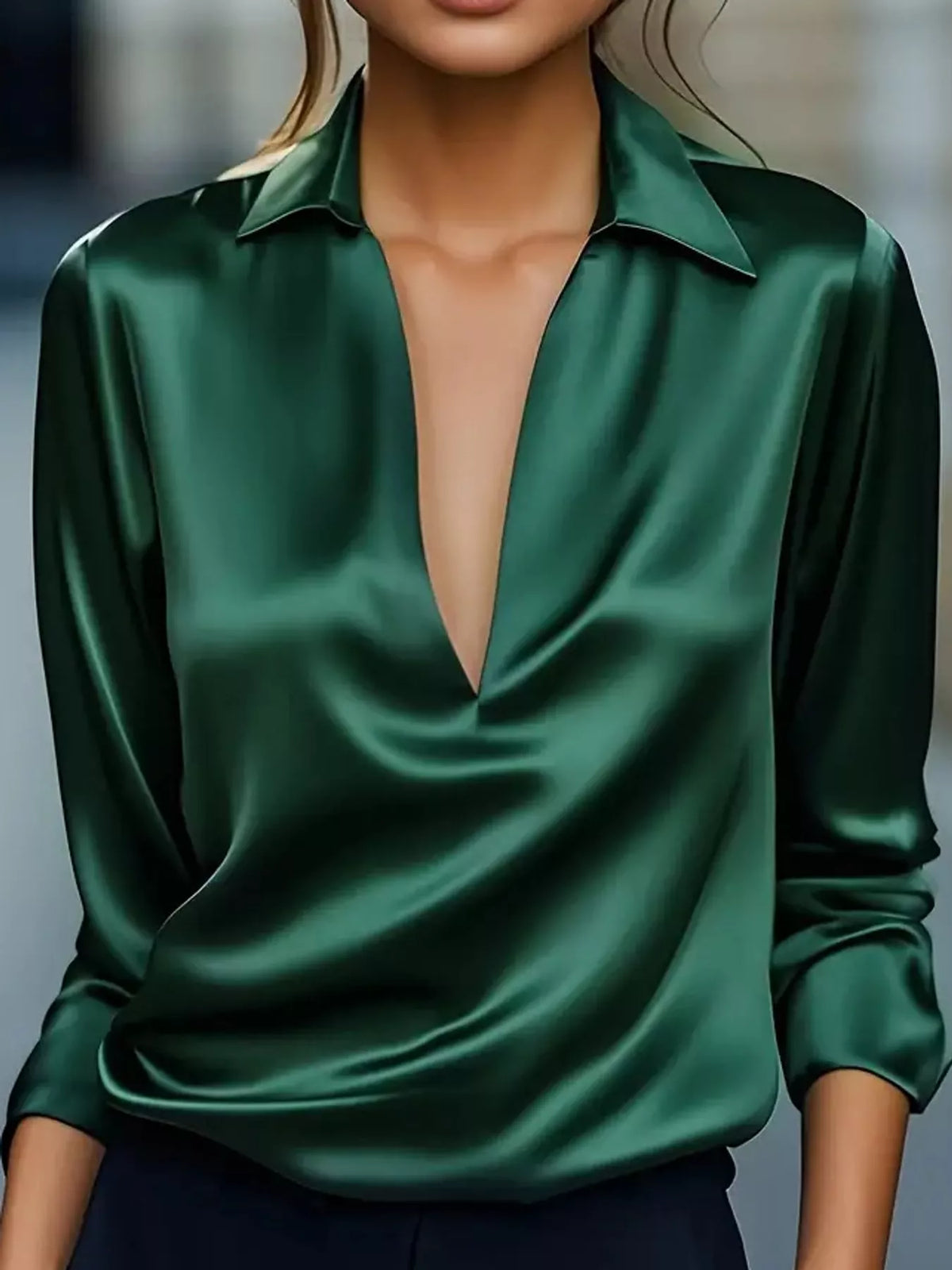 full size satin long sleeve blouse plus | dropsona - neutral - size reference