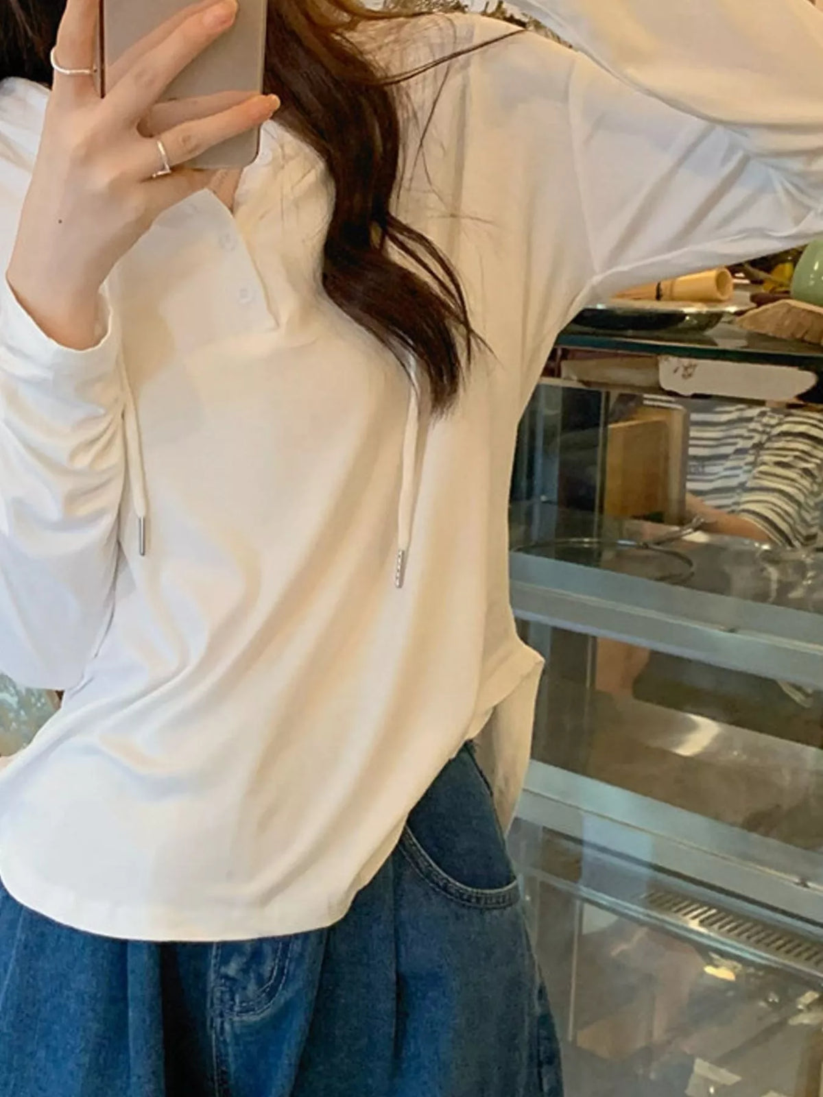 casual long-sleeve hooded henley t-shirt | dropsona - neutral - usage example