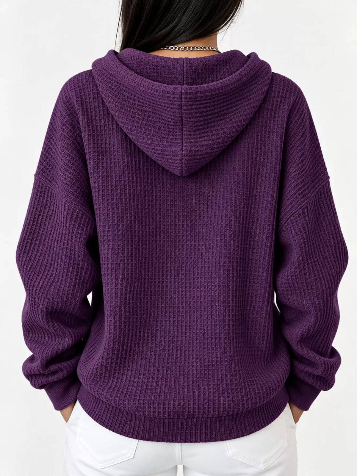 full size waffle knit button detail hoodie plus | dropsona - neutral - usage example