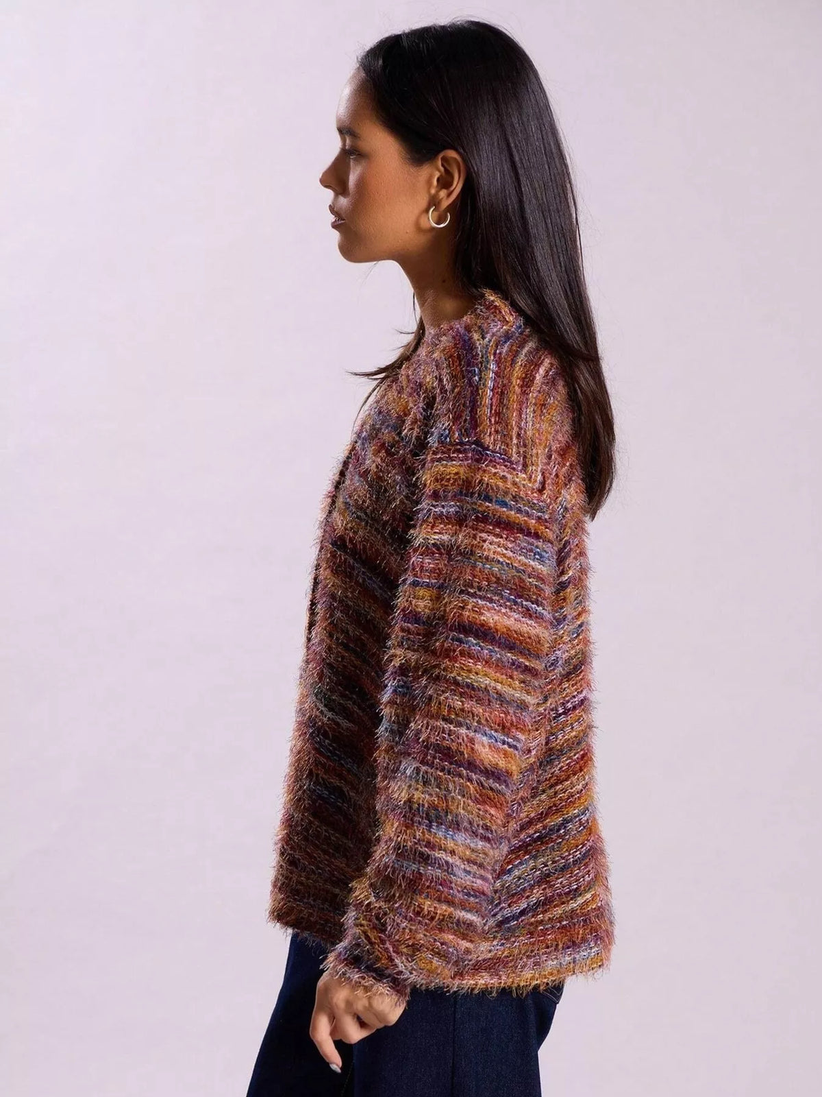 fuzzy knit v-neck button-down cardigan – buttoned | dropsona - neutral - material texture